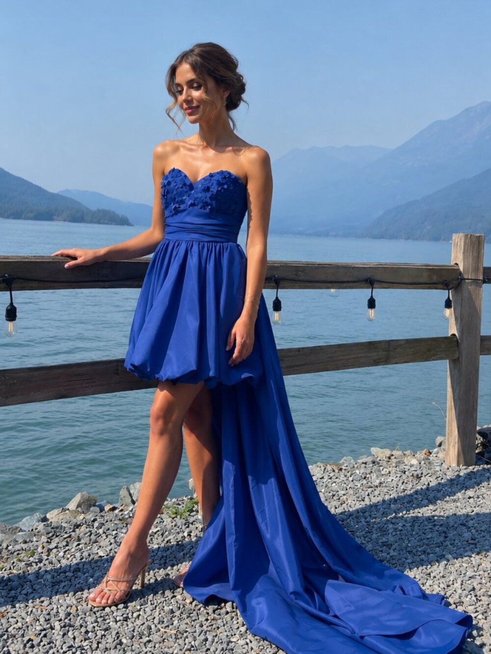 Royal Blue Turkish Designer High-Low Formal Gown Dress